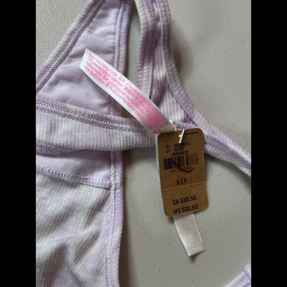 New PINK Panties Small Womens Victoria Secret Purple Check Thong / String Ribbed - Picture 4 of 6